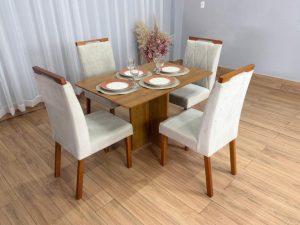 Mesa de Jantar Salinas 1.20×0.80 s/Vidro c/4 Cadeiras Isa