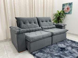 Sofá Retrátil Reclinável Las Vegas 2.30m Cinza Veludo