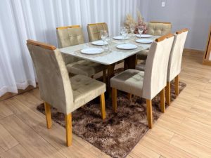Mesa de Jantar Madri 1.60×0.80 Com 6 Cadeiras Londres