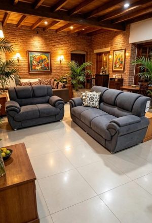Conjunto de sofá 2 x 3 lugares D28 7025 – Cinza