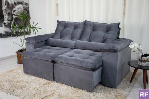 Sofá Retrátil Reclinável 3 Lug. Grécia 2.00m Veludo Cinza