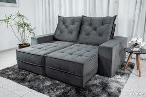 Sofá Retrátil Reclinável Berlim 2.10m Veludo Cinza Escuro 814