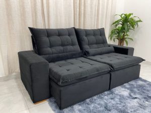 Sofá Retrátil Reclinável Small 2.30m Preto Veludo