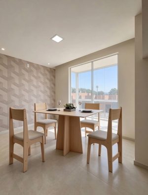 Conjunto Sala Jantar Amanda Tmp Retangular 110 Off White com 4 Cadeiras Delta Mel/Savana Sonetto - SrMoveis
