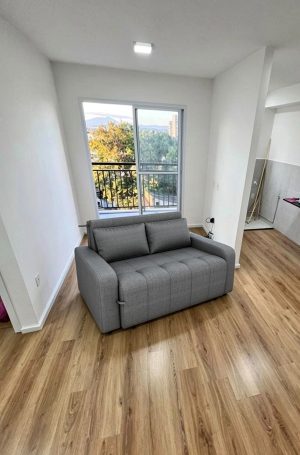 Sofá Cama Amora New Larg. 1.37m Veludinho Cinza 250