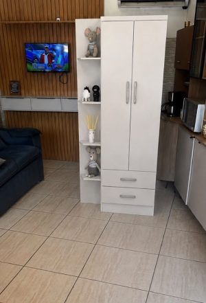 Guarda Roupa Atalaia 2 Portas E 2 Gavetas E 4 Prateleira Branco-EVIDÊNCIA MÓVEIS