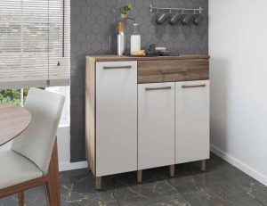 Balcão de cozinha Paris Pop 90x39 3P1G com Tampo Naturale/Off White Moveis Parana - Sr