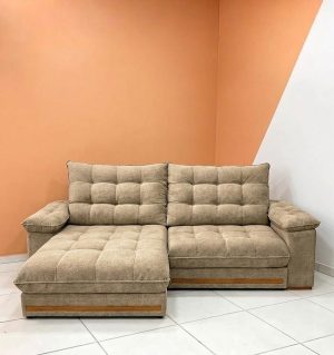 Sofá Retratil Reclinavel Barcelona 230m mais Braço 25cm Linho Bege 01 Idealle