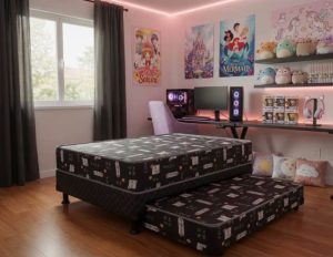 Cama Box Solteiro Com Auxiliar Black Espuma D23 -