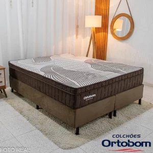 Box Queem Sued Marrom Nosso Sonho + Colchão Queem Orthopedic 158x198x28 - Ortobom