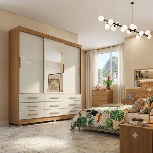 Guarda Roupa Buriti 9 gavetas - Cumaru/Fendi - Novo Horizonte