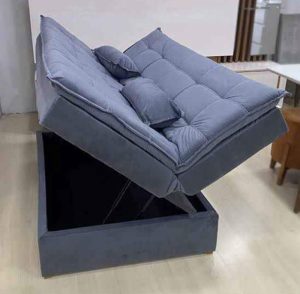 Sofá Cama Baú Búzios Veludo Cinza– LUXURY ESTOFADOS