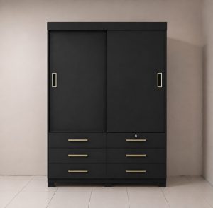 Guarda-Roupa Buzios 2 portas de correr Sem espelho 6 gavetas – Preto