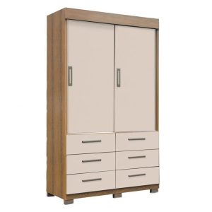 Guarda-Roupa Buzios 2 portas de correr Sem espelho 6 gavetas – Mel/Areia