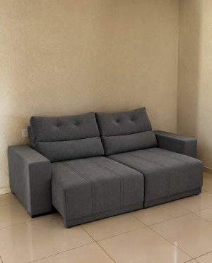 Sofá Retrátil e Reclinável Royal 2.00 m Veludo Cinza Grafite – VIERO MÓVEIS