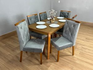 Mesa de Jantar Alegra 1.60×0.80 Com 6 Cadeiras Jasmim