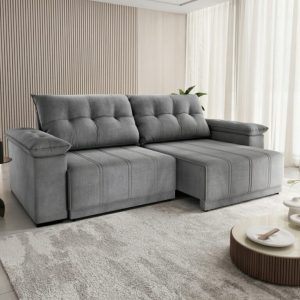Sofá Retrátil e Reclinável Del/Delta 2,00 m Veludo Cinza Grafite – VIERO