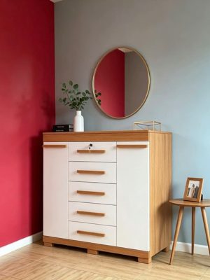 Cômoda Diana 2 Portas 5 Gavetas 100% Mdf Cinamomo/off White