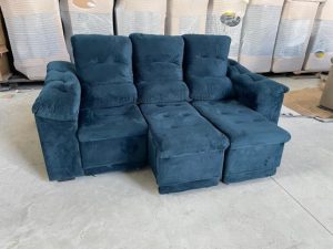 Sofá Retrátil e Reclinável Dinamarca 2,10 m Veludo Azul – FLASH ESTOFADOS