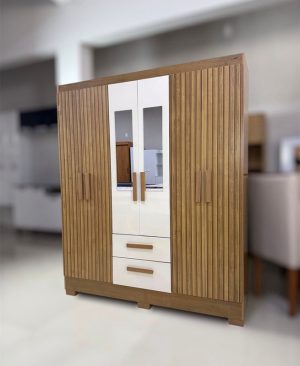 Roupeiro Fortaleza Plus 6P2G com Pes e Espelhos Nogueira Madeira.3D Nogueira mais Natura.Off White Atualle Moveis