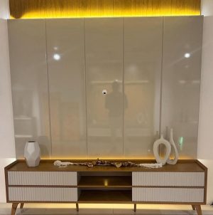 Rack Magnífico 212 Larg. 2.18m + Painel Magnífico 220 Nature/Off C/LED e Detalhe Ripado - Gelius