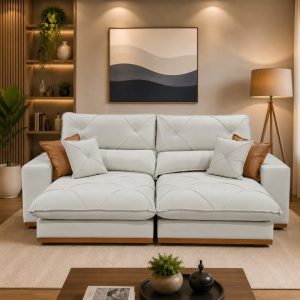 Sofá Retrátil e Reclinável Grambelo/Gran Bello 2.00 m Veludo Bege 01 – D SALA DECOR ESTOFADOS
