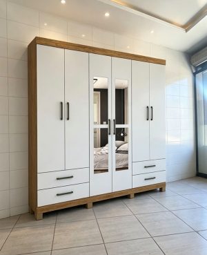 Guarda-roupa Hércules 6 Portas com Espelho Freijó/Branco Larg. 1.77m Carioca