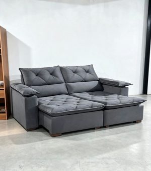 Sofá Retrátil Iron 180cm Veludo Cinza - INNOVE