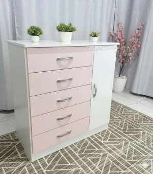 Comoda Itaborai.Itaipu 5G1P Branco com Rosa