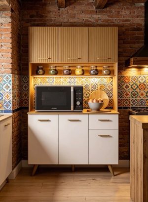 Kit Cozinha Lívia Ripado 3D 6 Portas 1 Gaveta Larg. 1.10m Freijó/Off Poliman