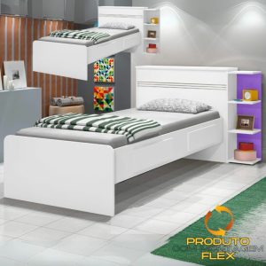 Cama Solteiro Baú Jade Branco/Lilás/Branco – J&A MÓVEIS