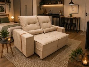 Sofá Retrátil Reclinável Junior 1.80m – Bege Veludo - LD