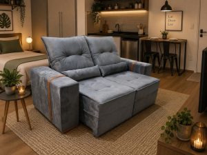 Sofá Retrátil Reclinável Junior 1.80m- Cinza Veludo - LD