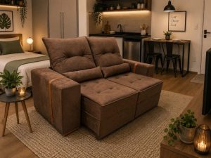 Sofá Retrátil Reclinável Junior 1.80m – Marrom Veludo - LD