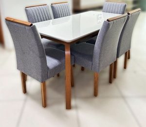 Mesa de Jantar Larissa 160x80 6 Cadeiras Linho Cinza 01