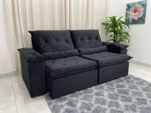 Sofá Retrátil Reclinável Las Vegas 2.30m – Preto Veludão