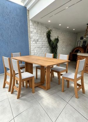 Mesa 160x80 Lunna Com 6 Cadeiras Mel.Linho Inox - Sr - Consultar Disponibilidade