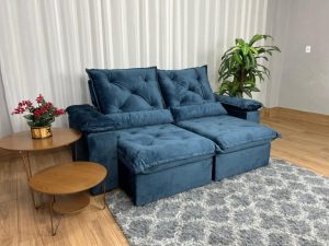 Sofá Retrátil Reclinável Porto Madero 2.00m- Azul Veludo