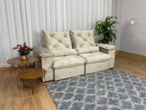 Sofá Retrátil Reclinável Porto Madero 2.00m- Bege Veludo