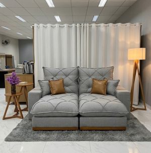 Sofá Retrátil Reclinável Malibu 2,10m Linho Cinza 1008 - D33 e Molas Ensacadas
