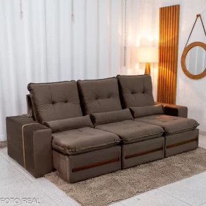 Sofá Retrátil Reclinável Montreal 2.60m Veludo Marrom - D33