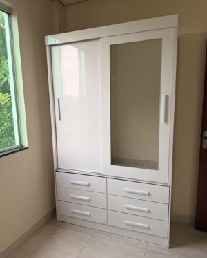 Roupeiro Meridian Plus 2 Portas 6 Gavetas Branco Larg. 1.35m D' Doro