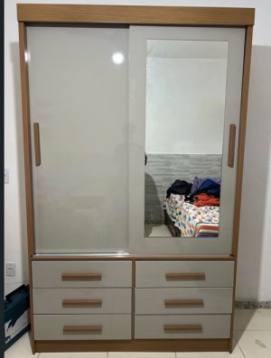 Roupeiro Meridian Plus 2 Portas 6 Gavetas Cinamomo/Off White Larg. 1.35m D' Doro