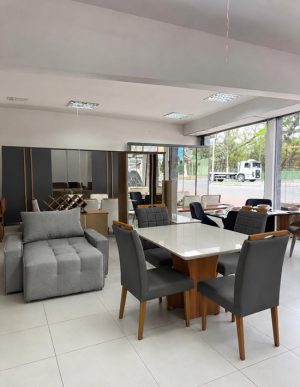 MESA BELLA 0,90 x 0,90 - MEL C/ OFF WHITE C/ 4 CAD SAFIRA/LAS VEGAS VEL CINZA/10 - KM DECOR
