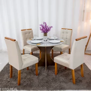 Mesa de Jantar Sienna Circular 1.00 Com 4 Cadeiras Califórnia – Cinamomo/Off white/Avelã