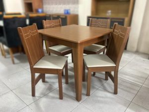 Mesa Giovana 90×90 c/4 Cadeiras Elane – Naturale