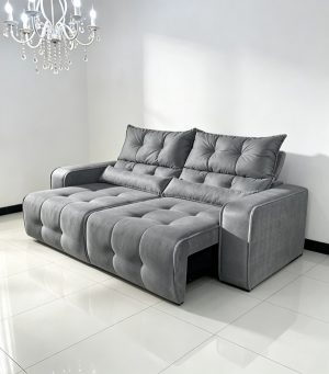 Sofá Retrátil e Reclinável Premier/Minas 2.00 m Veludo Cinza 508 – DECORAR ESTOFADOS