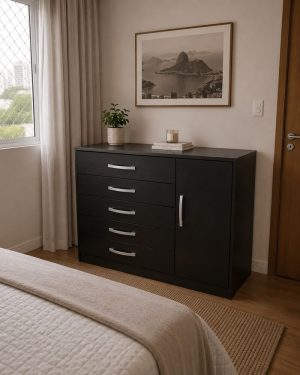 Comoda Araruama/Miracema 5 Gavetas 2 Portas Cor preto