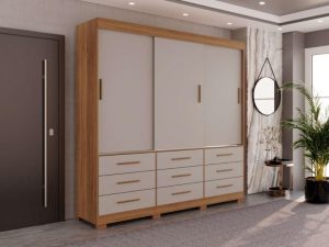 Guarda-Roupa New Star 3 portas de correr Sem espelho – Cinamomo/Off White