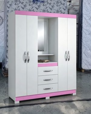 Guarda-Roupa 4 portas NT 5015 – Branco/Rosa Flex
